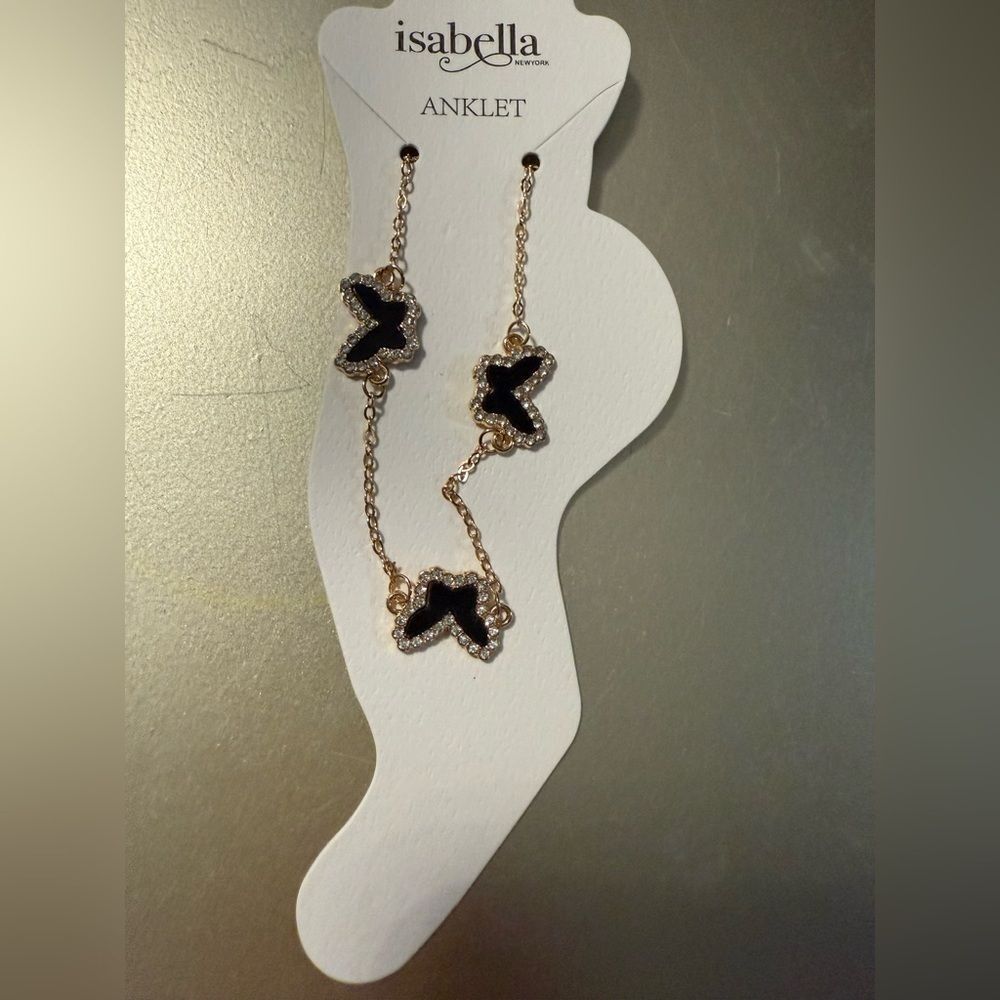 Isabella New York Elegant Black and Gold Butterfly Anklet